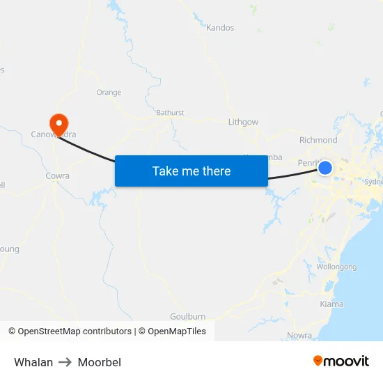 Whalan to Moorbel map
