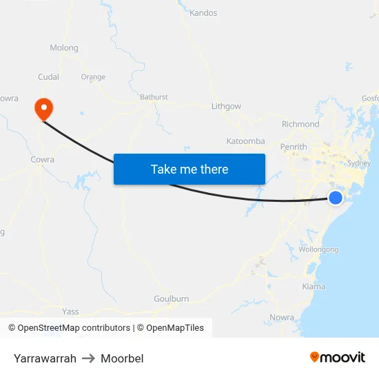 Yarrawarrah to Moorbel map