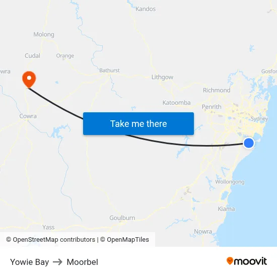 Yowie Bay to Moorbel map