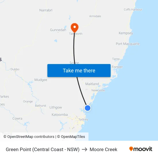 Green Point (Central Coast - NSW) to Moore Creek map