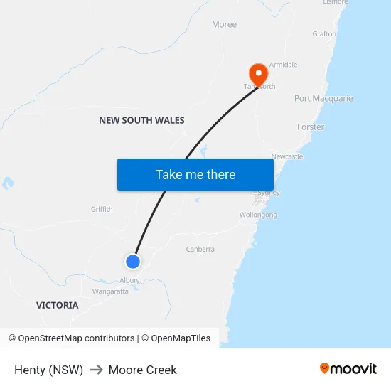 Henty (NSW) to Moore Creek map