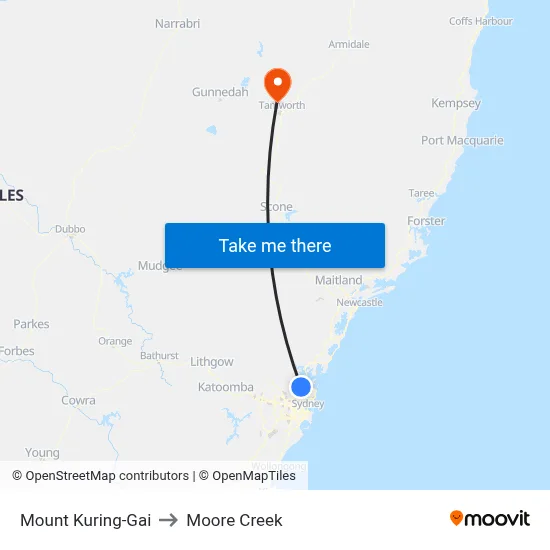 Mount Kuring-Gai to Moore Creek map