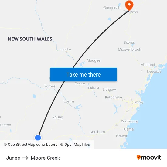 Junee to Moore Creek map