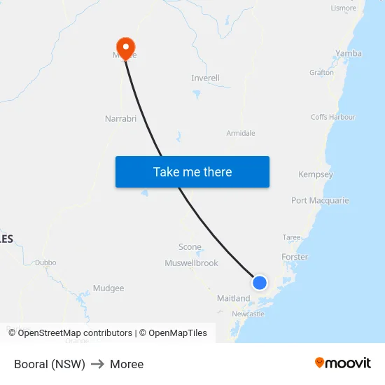 Booral (NSW) to Moree map