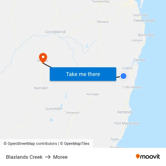 Blaxlands Creek to Moree map