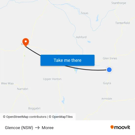 Glencoe (NSW) to Moree map