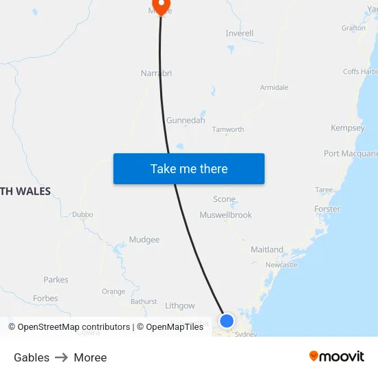 Gables to Moree map