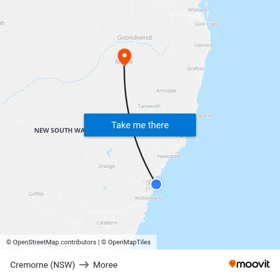Cremorne (NSW) to Moree map