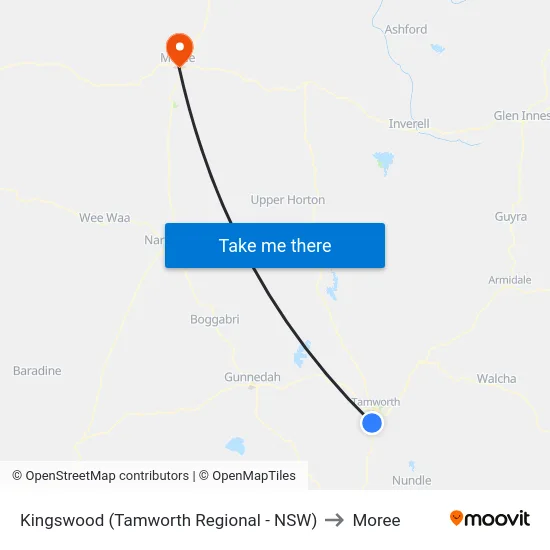 Kingswood (Tamworth Regional - NSW) to Moree map