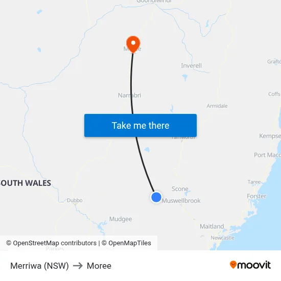 Merriwa (NSW) to Moree map