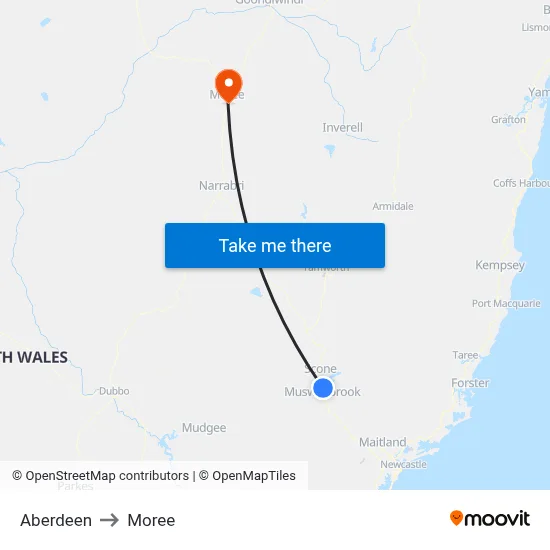Aberdeen to Moree map