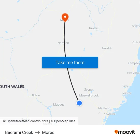 Baerami Creek to Moree map