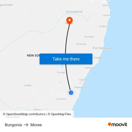 Bungonia to Moree map