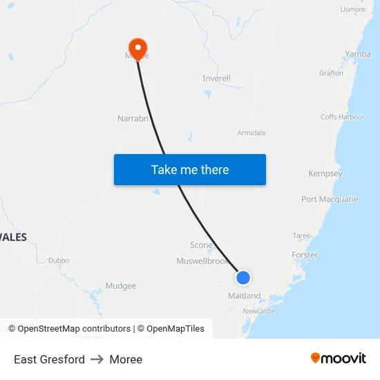 East Gresford to Moree map