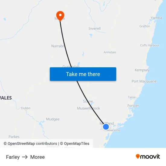 Farley to Moree map