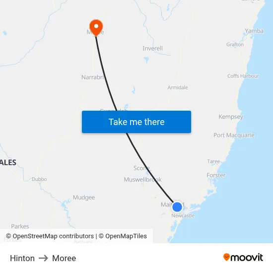 Hinton to Moree map