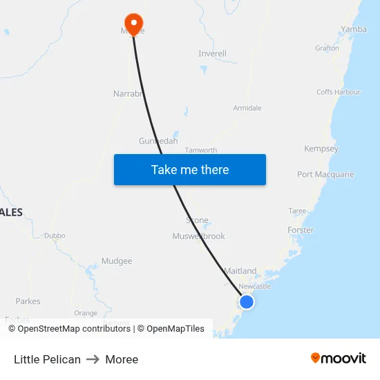 Little Pelican to Moree map