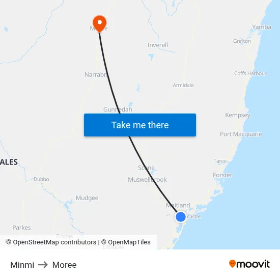 Minmi to Moree map