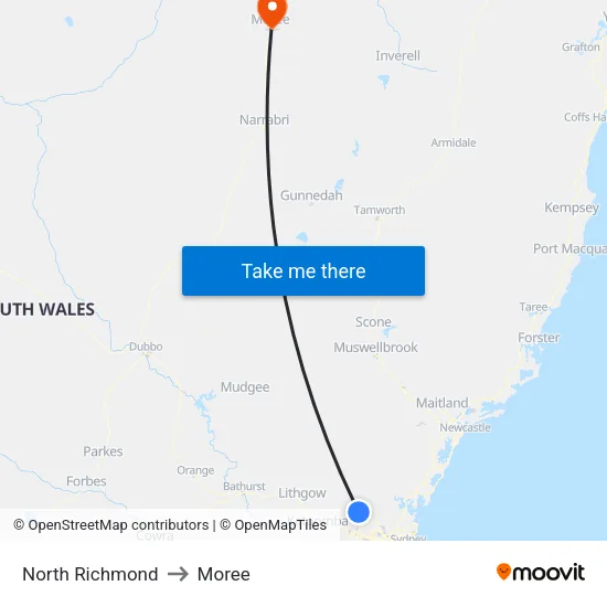North Richmond to Moree map