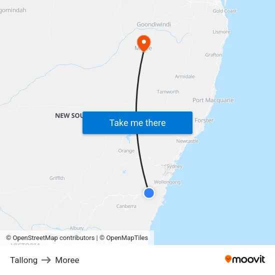 Tallong to Moree map