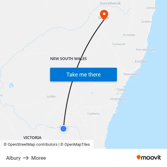 Albury to Moree map
