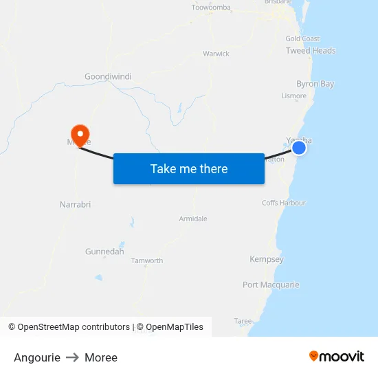Angourie to Moree map