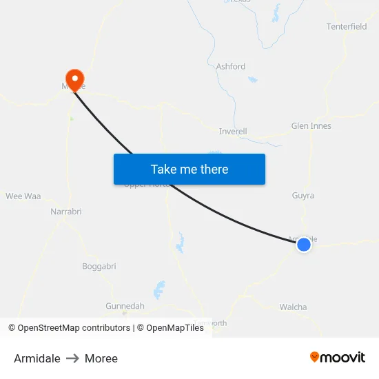 Armidale to Moree map
