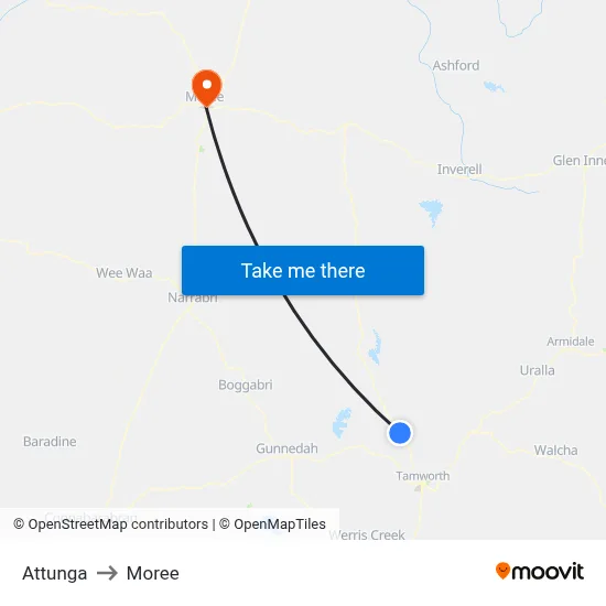 Attunga to Moree map