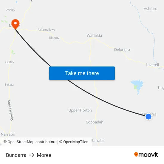 Bundarra to Moree map
