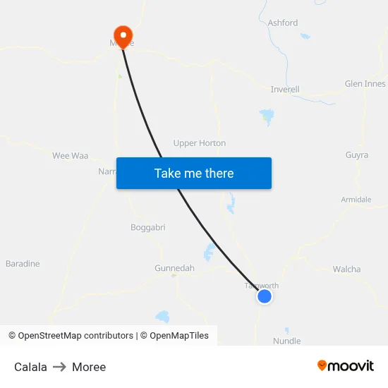 Calala to Moree map