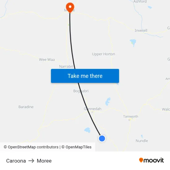 Caroona to Moree map