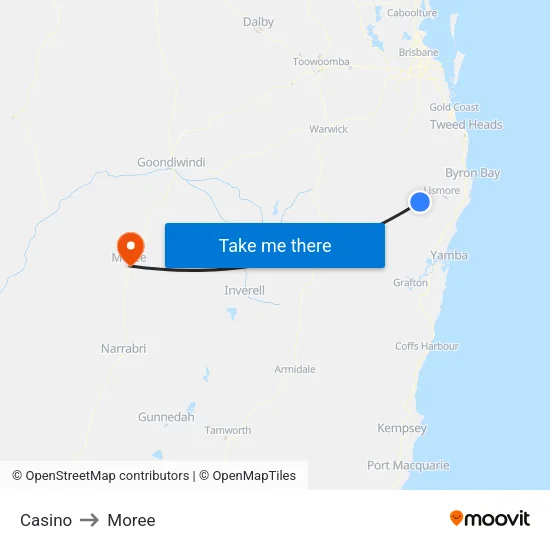 Casino to Moree map