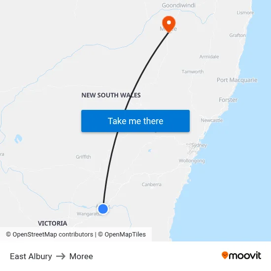 East Albury to Moree map