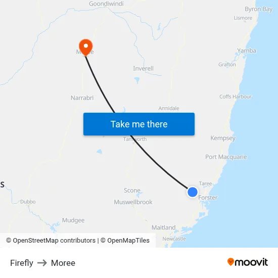 Firefly to Moree map