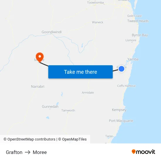 Grafton to Moree map