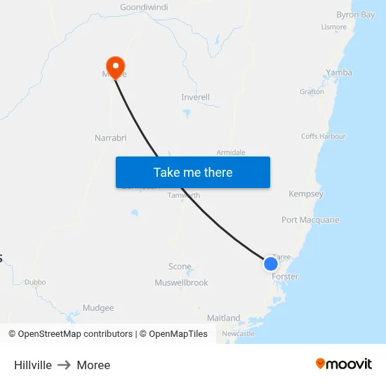 Hillville to Moree map