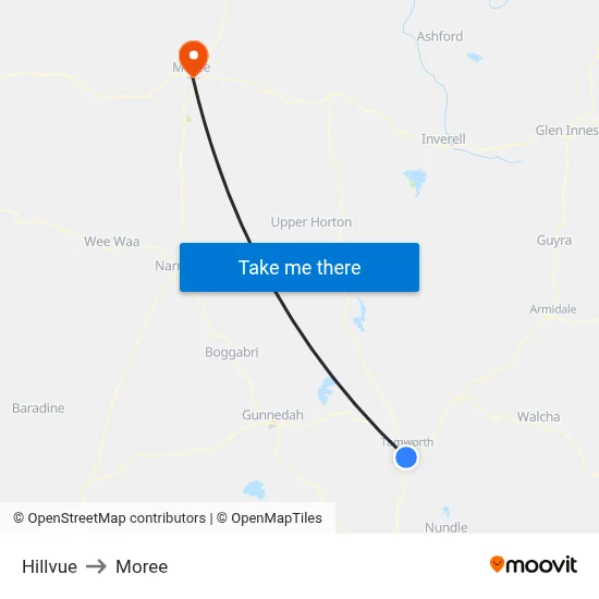 Hillvue to Moree map
