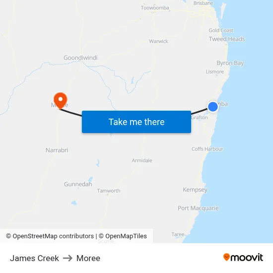 James Creek to Moree map