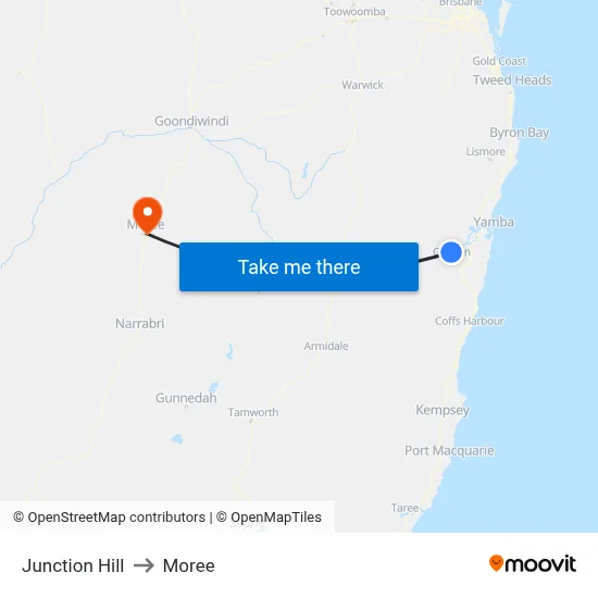 Junction Hill to Moree map