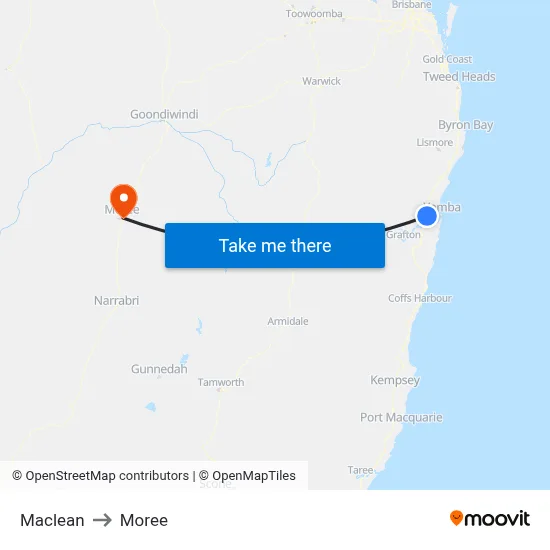 Maclean to Moree map