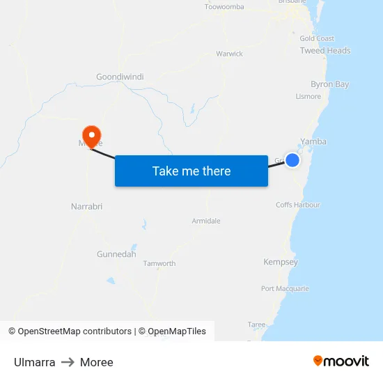Ulmarra to Moree map
