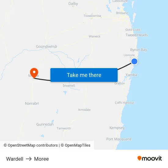 Wardell to Moree map