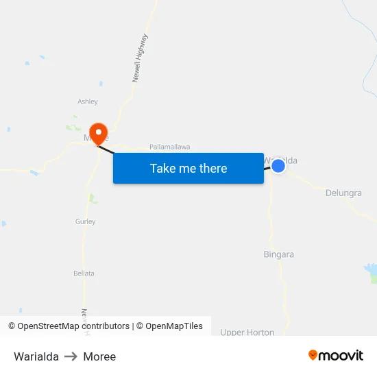 Warialda to Moree map