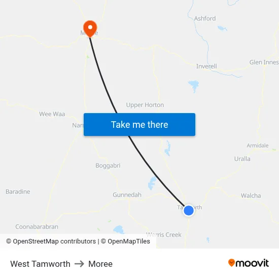 West Tamworth to Moree map