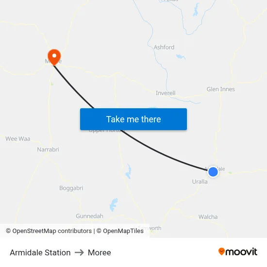 Armidale Station to Moree map