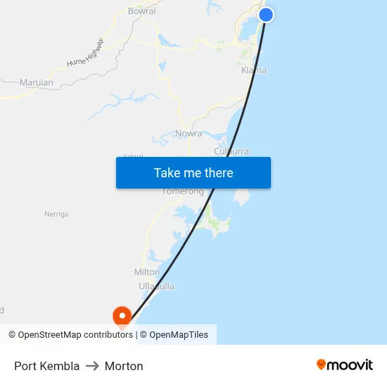 Port Kembla to Morton map