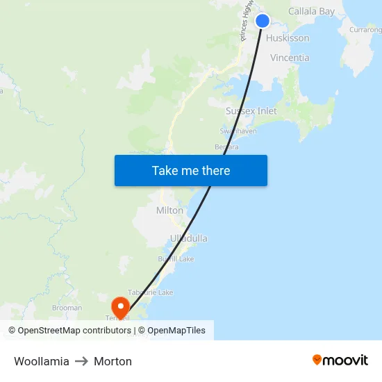 Woollamia to Morton map