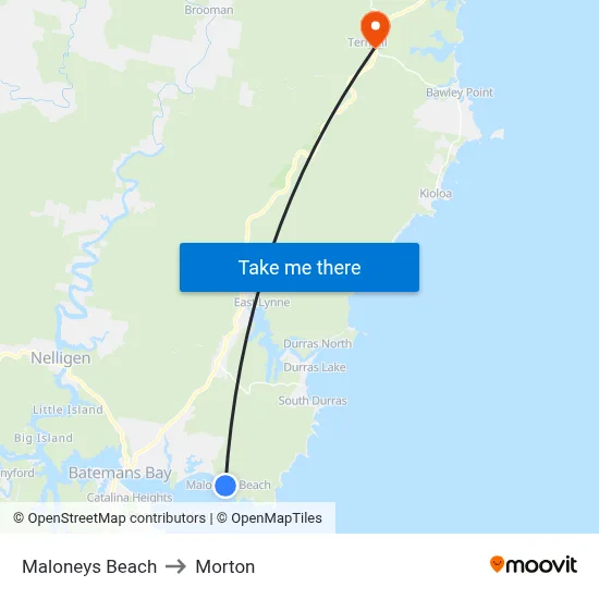 Maloneys Beach to Morton map