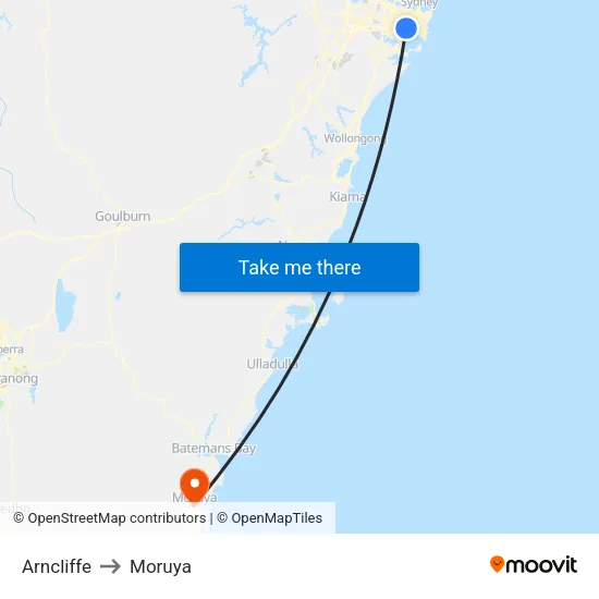 Arncliffe to Moruya map