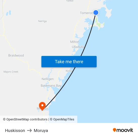 Huskisson to Moruya map